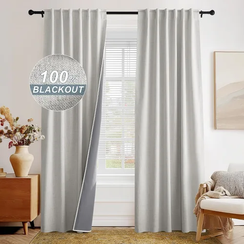 Miniatura 2 de PONY DANCE Cortinas de lino 100% opacas de 63 pulgadas de largo para dormitorio, sala de estar, oscurecimiento completo, bolsillo para barra