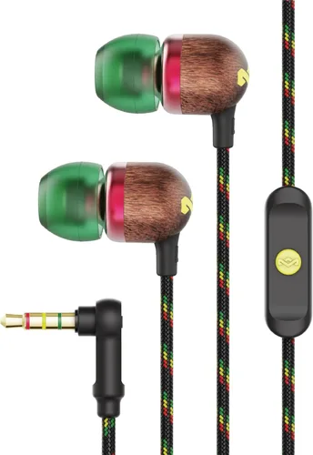 House of Marley Smile Jamaica: Auriculares con cable con micrófono, diseño de aislamiento de ruido y materiales sostenibles (Rasta)