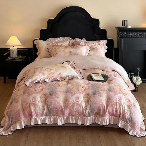 Miniatura 78 de Juego de funda de edredón blanca con estampado floral azul, juego de ropa de cama de algodón suave estilo bohemio, juego de ropa de cama estética A