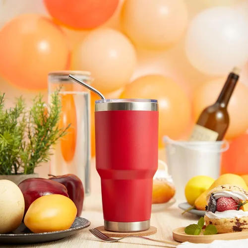 Miniatura 5 de MEWAY Vaso de 30 onzas con aislamiento al vacío de doble pared, vaso de acero inoxidable con tapa, revestimiento de polvo duradero, taza de café