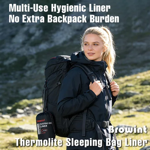 Miniatura 7 de BROWINT Forro 100% Thermolite para saco de dormir con 2 cremalleras, momia con capucha y rectangular para campamento; saco de dormir para adultos