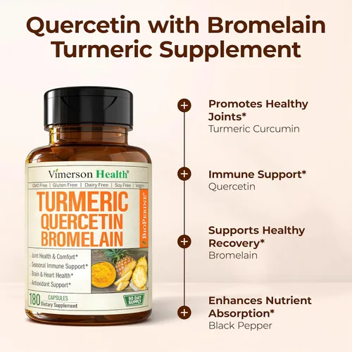 Miniatura 5 de Suplemento de Quercetina con Bromelina y Cúrcuma Curcumina – Alivio de Alergias, Apoyo Inmunológico y Articular – Suplemento de Cúrcuma Orgánica