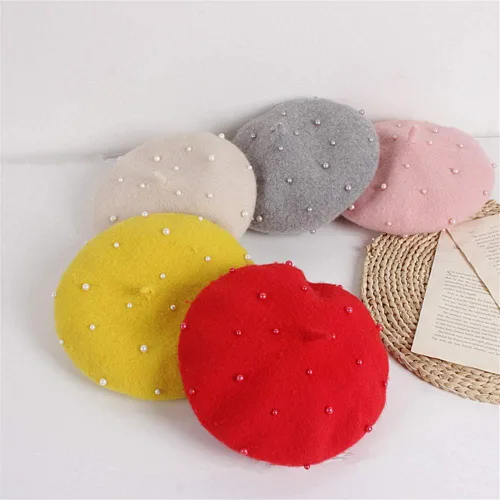 Miniatura 13 de Gorros de boina de perlas para bebés y niñas, sombreros de lana para fiesta de bebé, sombreros de primavera y verano, accesorios para bebés de 2 a 6