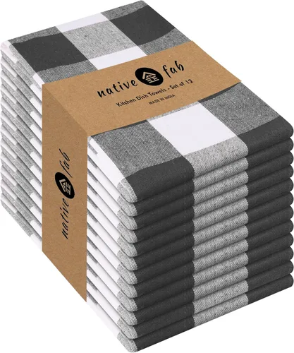 Miniatura 57 de Native Fab Paquete de 12 toallas de cocina a cuadros a cuadros, de algodón, duradero, lavable, de 16 x 26 pulgadas, paños de cocina, suaves y Gris