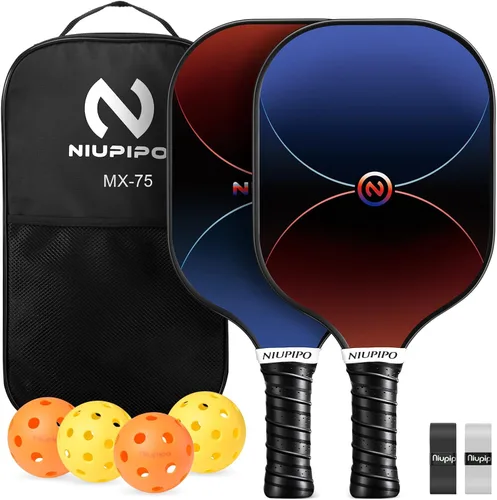 niupipo Pickleball Paddles Set of 2/4/1, USAPA Approved Carbon Fiber & Fiberglass Hybrid, Easy Power, Polypropylene Honeycomb Core, Cushioned 4.72"