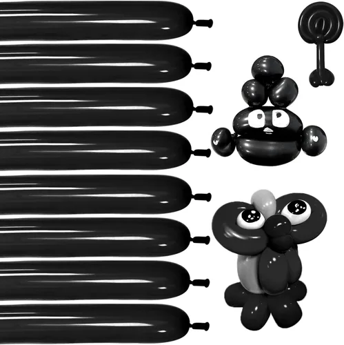 Globos negros de 260 globos negros de látex grueso de 260q para modelo animal, 100 globos largos giratorios para regalos de Navidad de Halloween,