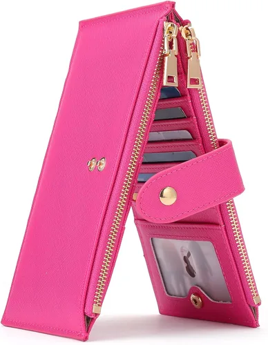 Miniatura 11 de GOIACII - Carteras delgadas para mujer con bloqueo RFID, tarjetero con 2 bolsillos con cremallera, monedero fino para mujer, negro (A01 Black)