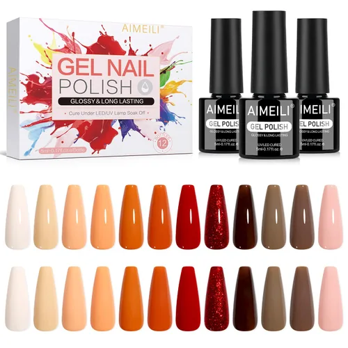 Miniatura 10 de AIMEILI Juego de esmaltes de uñas de gel nude – 12 colores sin hema, gelatina neutra, rosa, blanco lechoso, efecto transparente, manicura