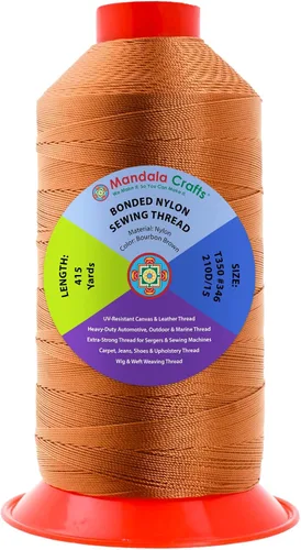 Miniatura 162 de Mandala Crafts - Hilo de nailon para coser cuero, tapicería, mezclilla y para trenzar el pelo; resistente, 1500 yardas, tamaño 69 T70 Marrón