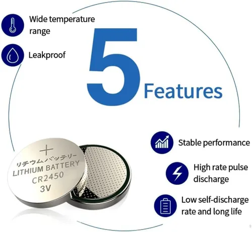 Miniatura 2 de 5 unids/pack CR2450 batería de moneda 550 mAh 3 V CR 2450 pilas de botón ECR2450 KCR2450 5029LC LM2450 3 V batería para llave de coche remoto