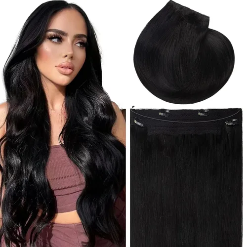 Lacer Extensiones de cabello humano de línea de pescado con alambre invisible, color marrón oscuro #2, extensiones de cabello humano de línea