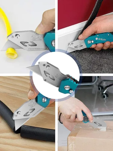 Miniatura 5 de BIBURY Cuchillo utilitario, cortador de caja plegable resistente, cuchillo cortador de alfombra de bolsillo con 10 cuchillas adicionales de acero
