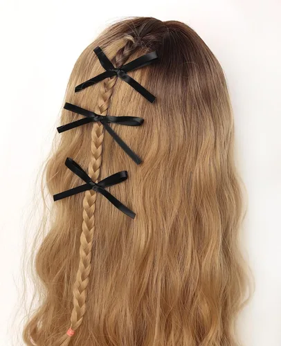 Miniatura 5 de Pinzas para el cabello con lazo para mujeres, cintas para el pelo para mujeres y niñas, lazo de satén beige, bonitos clips de lazo pequeños