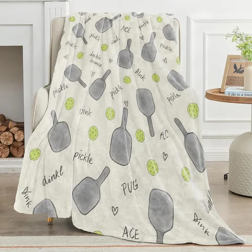 Miniatura 2 de Manta de pickleball con bonito patrón de raqueta y pelota, ligera manta de franela para camping, sofá, silla, oficina, cama, decoración del hogar