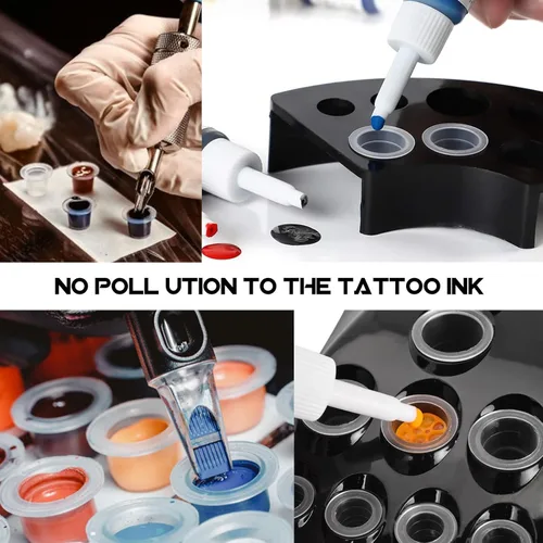 Miniatura 5 de Tapas de tinta de tatuaje con portavasos, 300 vasos de tinta de tatuaje de tamaño mixto, 100 pequeños, 100, medianos, 100 grandes, con 3 soportes