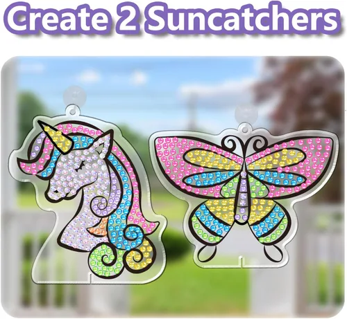 Miniatura 6 de WAHFNG Gem Art, Kit de Pintura de Diamantes para Niños - Crea Tus Propios Adhesivos, Llaveros y Atrapadores de Sol - Artes y Manualidades para Niñas