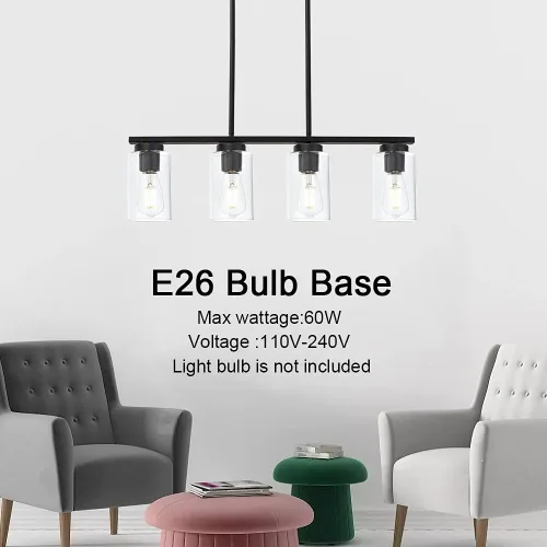 Miniatura 7 de TODOLUZ Lámparas colgantes negras con pantallas de vidrio transparente, 4 luces linares de isla de cocina para granja, comedor, cocina, mesa de Negro