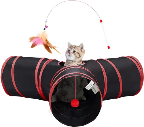 Miniatura 20 de Tempcore Túnel para gatos con tubo de juguete, túneles plegables de 3 vías para gatos, túneles para mascotas aburridas con agujero y pelota, juguete