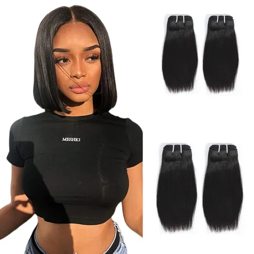 Miniatura 16 de Paquetes de cabello humano corto de 8 pulgadas 10A, pelo brasileño lacio virgen 100% cabello humano liso sin procesar, 4 paquetes 50g/Und