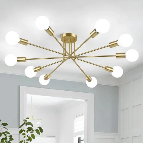 Miniatura 10 de Bosceos Lámpara de techo semiempotrada, lámpara de techo Sputnik moderna de 4 luces negras y doradas, lámpara de techo industrial para cocina