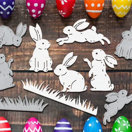 Miniatura 5 de Troqueles de corte de metal de conejito para hacer tarjetas y decoraciones de álbumes de fotos, lindos conejos, troqueles de hierba, plantillas