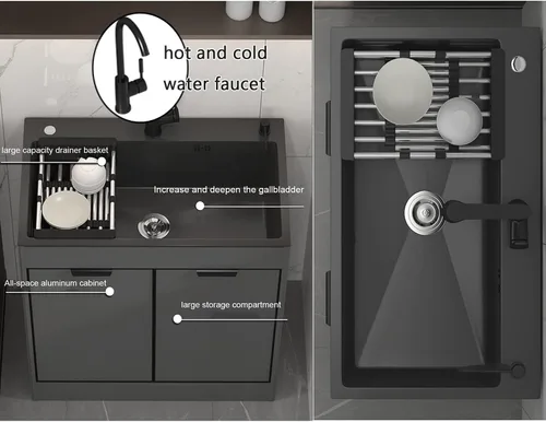 Miniatura 4 de Fregadero utilitario para lavadero con gabinete y grifo, fregadero de cocina y gabinete, fregadero de acero inoxidable para baño, lavabos de tocador
