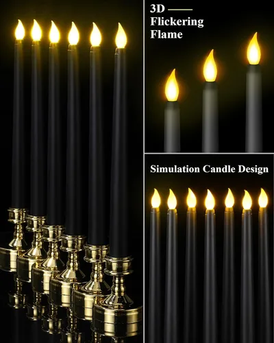 Miniatura 3 de Funtery 48 velas LED sin llama, funcionan con pilas, velas LED realistas a granel parpadeantes para bodas, iglesias, fiestas de graduación, Negro