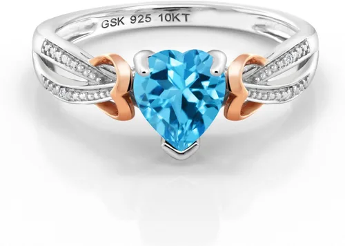 Miniatura 2 de Gem Stone King Anillo de compromiso con piedra preciosa y diamantes con forma de corazón de 0.236 in Plata 925 y oro rosa de 10 quilates Anillo