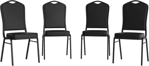 Miniatura 24 de Flash Furniture HERCULES Series - Silla apilable para banquetes con respaldo de corona en tela negra con estampado, marco de vena plateada Tela