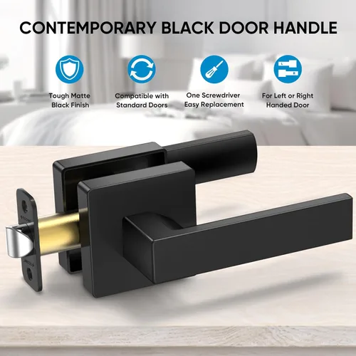 Miniatura 2 de TICONN 1PK Manijas de puerta interiores color negro mate, perillas de puerta cuadradas reversibles para dormitorio, baño, habitaciones