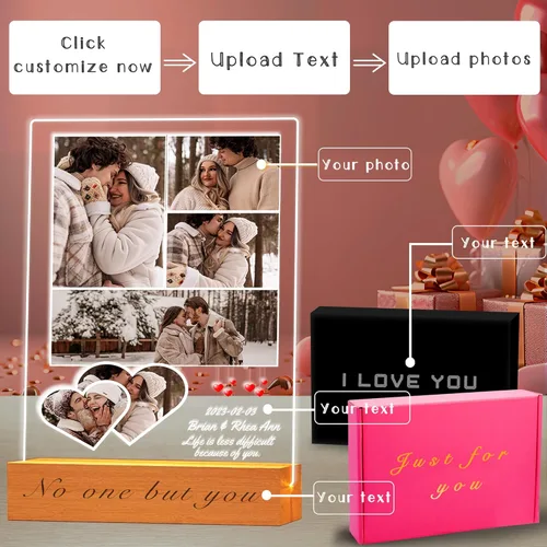Miniatura 2 de Marco de fotos acrílico personalizado con foto, regalo personalizado de aniversario para parejas para mujeres y hombres, placa acrílica Love-6 Fotos