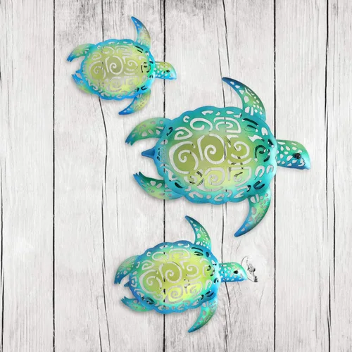 Miniatura 2 de YOUIN Juego de 3 decoraciones de pared de metal con temática de tortuga marina y playa, decoración de pared para interiores y exteriores, baño