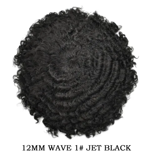 Miniatura 2 de Afro Toupee para hombres Unidades de cabello humano real para hombres negros inyectado PU Toupee afroamericano para hombre postizo rizado sistema