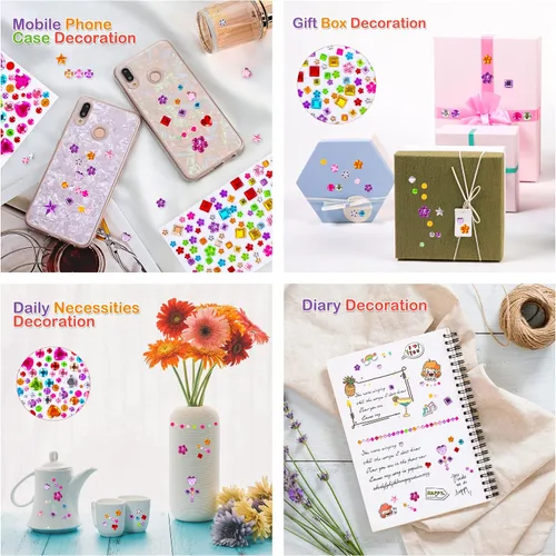 Miniatura 7 de 880 piezas de pegatinas de gemas con diamantes de imitación para manualidades - Pegatinas autoadhesivas de joyas, pegatinas de gemas acrílicas