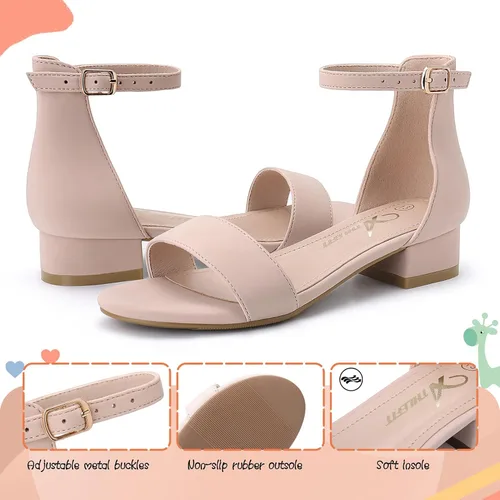 Miniatura 29 de Athlefit Sandalias para niñas, puntera abierta, correa en el tobillo, tacones bajos, zapatos de vestir para niñas pequeñas y grandes