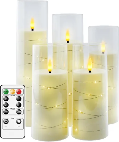 kakoya Velas LED sin llama con temporizador de 5 piezas, velas parpadeantes sin llama para ambiente romántico y decoración del hogar, carcasa