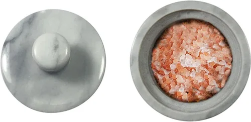 Miniatura 3 de Bodega de sal de mármol con tapa, contenedor de almacenamiento de soporte de sal para mostrador (blanco)