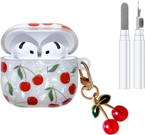 Funda compatible con AirPods 4, bonita funda estética para AirPod 4 con llavero, funda protectora de TPU suave a prueba de golpes para mujeres y