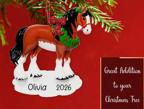 Miniatura 5 de Adorno de Navidad personalizado de caballo 2025 – Personalización gratuita Caballo marrón personalizado para árbol de Navidad – Regalo de jinete