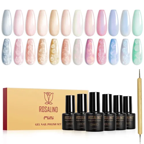 Miniatura 13 de ROSALIND - Juego de esmaltes de uñas en gel, 12 colores, blanco, nude, marrón, esmalte de uñas semipermanente, juego de esmaltes de uñas en gel