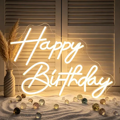 Letrero de neón de feliz cumpleaños, luces de neón LED regulables, para fiesta de cumpleaños, letreros de neón para decoración de pared, alimentados