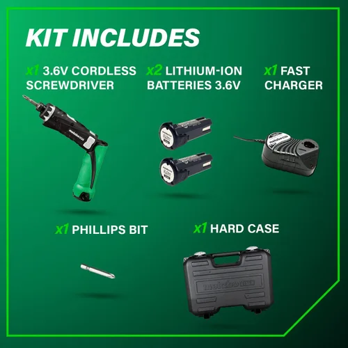 Miniatura 5 de Metabo HPT - Juego de destornillador inalámbrico de iones de litio de 3,6 V, destornillador de potencia compacto y liviano con 2 baterías de 1,5 Ah