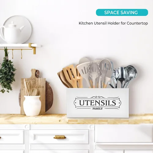 Miniatura 7 de Soporte para utensilios de cocina para encimera, organizadores extra grandes y almacenamiento, decoración de granja de madera y recipiente