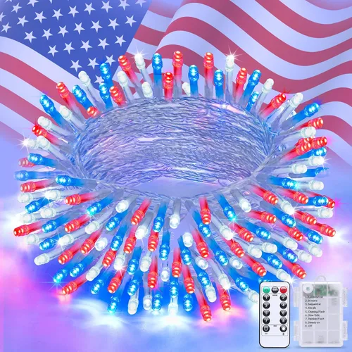 Miniatura 14 de JMEXSUSS Luces de Navidad multicolor que funcionan con pilas con 8 modos de control remoto, impermeables, 33 pies, 100 luces LED de Navidad