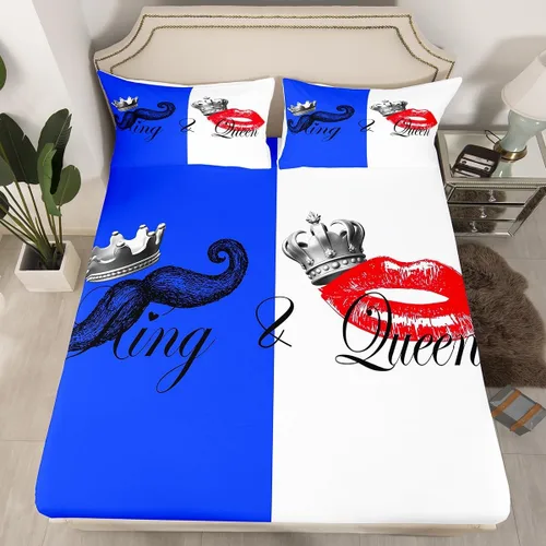 Miniatura 28 de Sábana bajera ajustable King Crown vintage negro y gris, sábanas románticas para el día de San Valentín, tamaño individual para mujeres, regalos