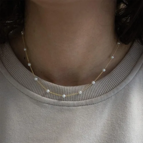 Miniatura 4 de Collar de perlas de oro para mujer, chapado en oro de 14 quilates, collares de perlas de agua dulce en capas para mujer, collar de perlas de cadena