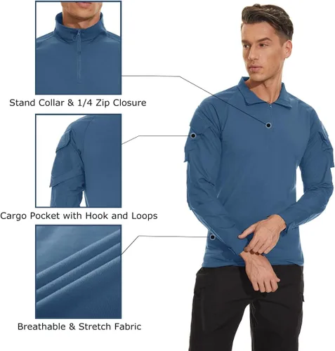 Miniatura 53 de TACVASEN Camisa táctica de manga larga para hombre, con cremallera de 1/4, con bolsillos, para paintball, militar, Airsoft, transpirable