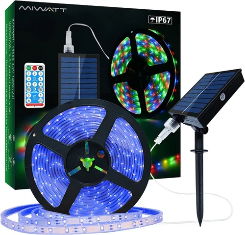 Miniatura 9 de MIHEAL Tira de luces LED solares para exteriores, 16.4 pies, 280 luces LED, funciona con energía solar, tira LED que cambia de color con 8 modos