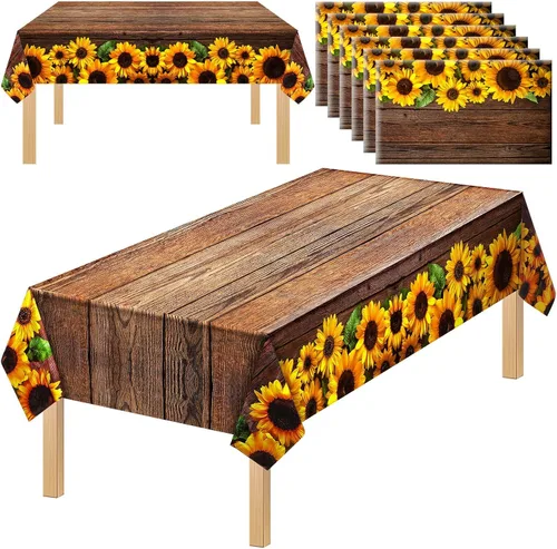 Miniatura 10 de Tegeme 1 mantel rústico de plástico con grano de madera de girasol, estilo vintage, rectangular, mantel para mesa de comedor, cocina, fiesta