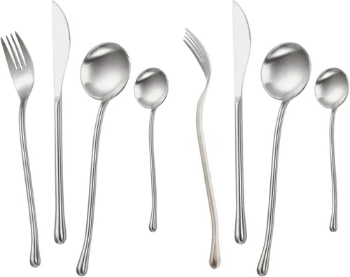 Miniatura 13 de JASHII Juego de cubiertos dorados mate, servicio para 2, juego de cubiertos de acero inoxidable 18/10 con acabado satinado, utensilios de cocina